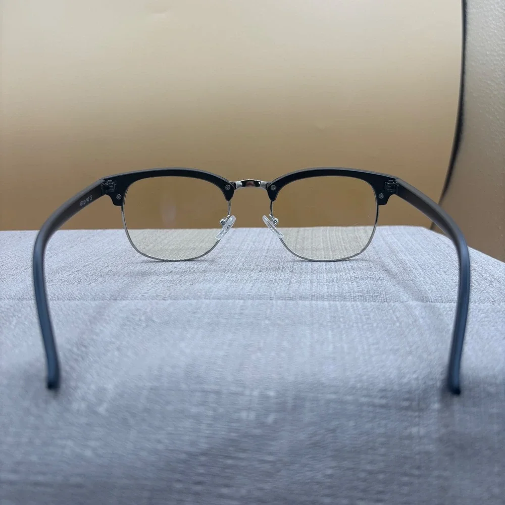 Clubmaster Blue Light Glasses Unisex 49mm Black Silver Excellent Dark Academia